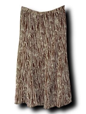 Y2K Kasper Brown & Cream Wood Grain Patterned A-Line Midi Skirt
